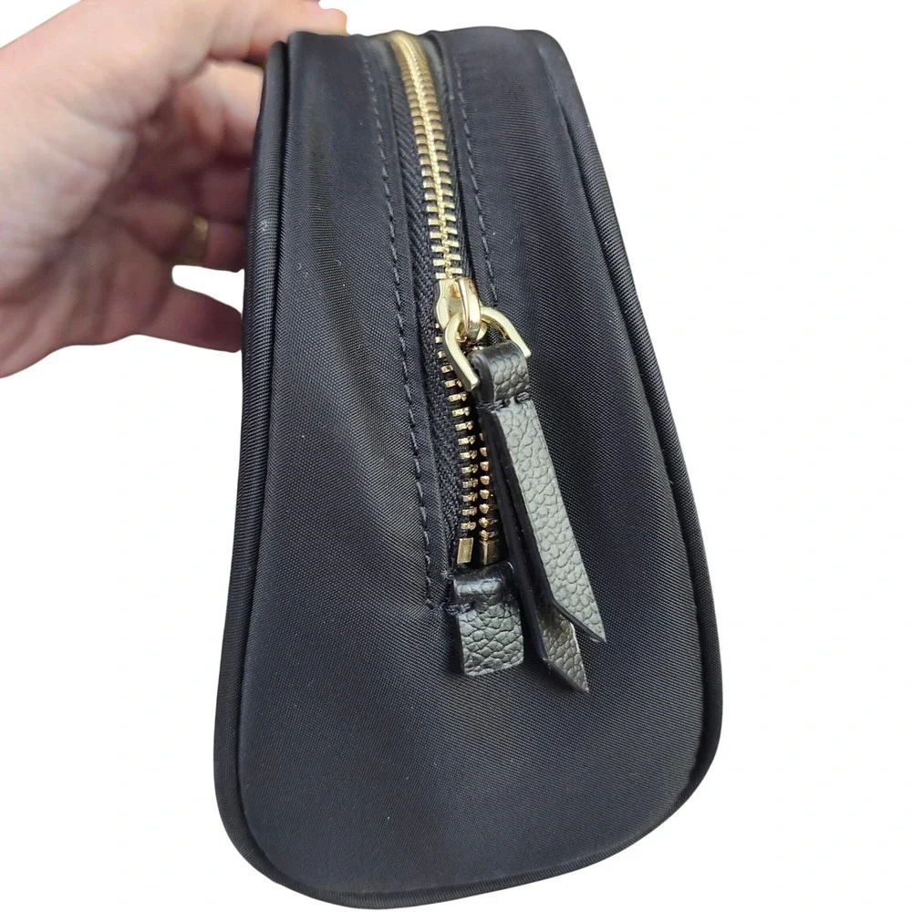 Kate Spade‎ New York Black Nylon Dome Cosmetic Pouch Makeup Bag Gold Logo